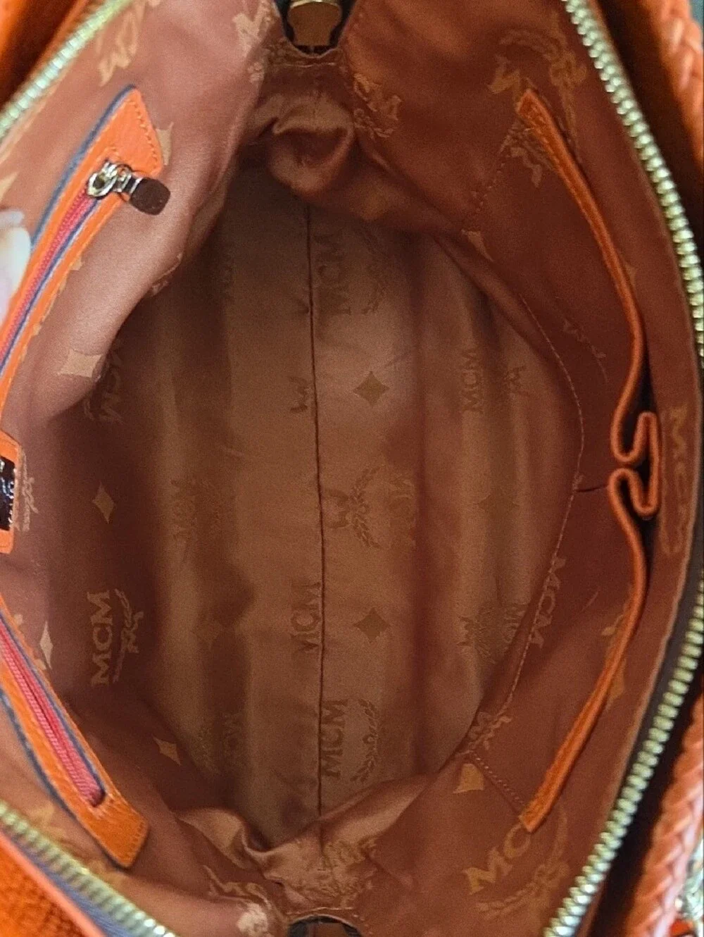MCM Orange Leather Satchel Bag